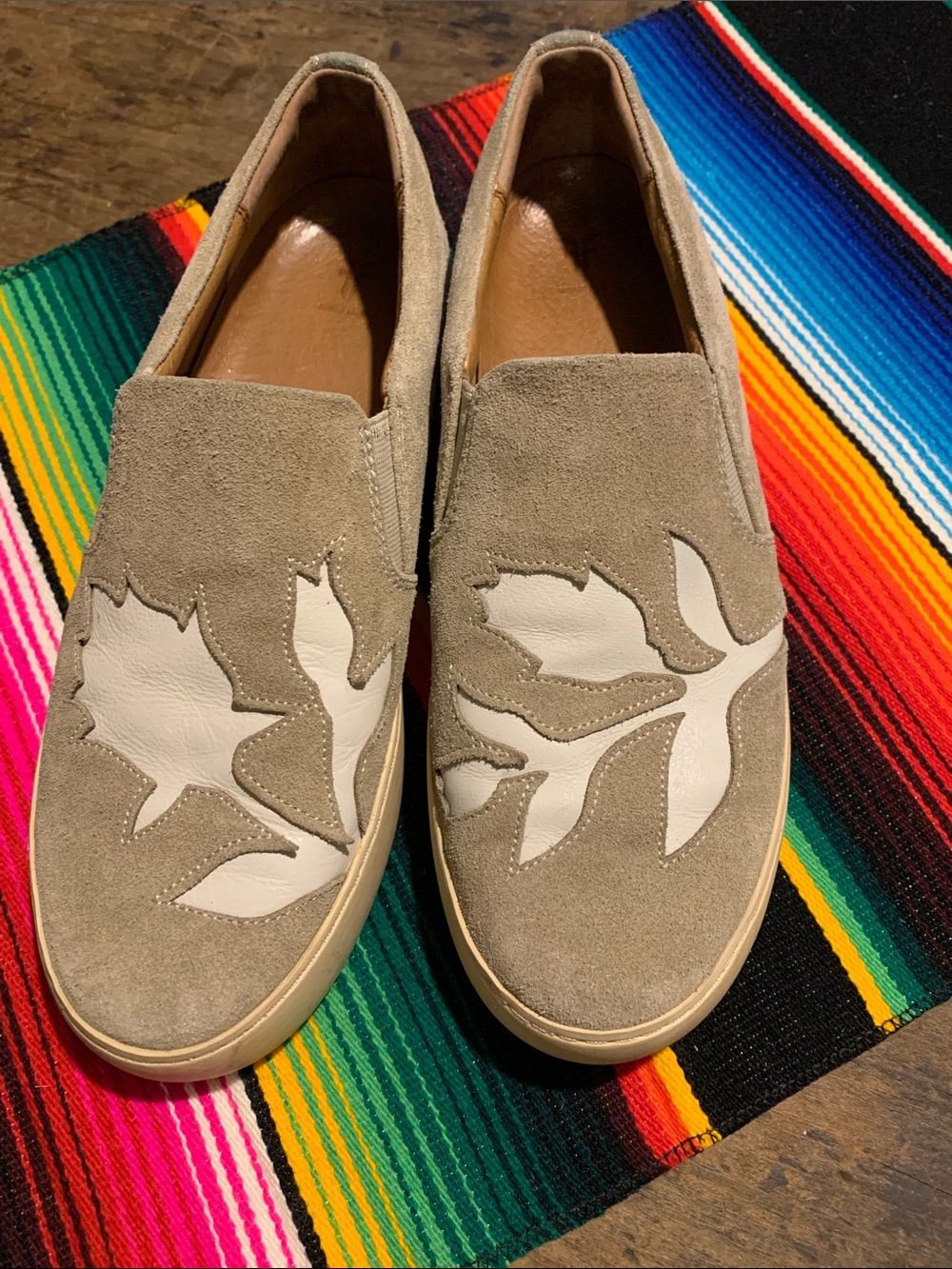 Frye Taupe Suede Slip-On Sneakers with White Leaf Inset